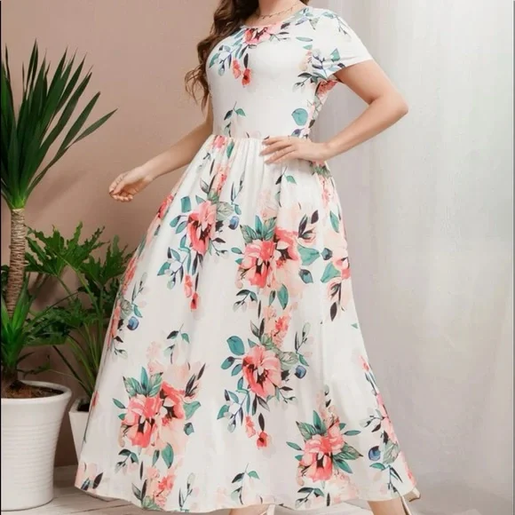 Boho Gypsy Plus Size Floral Print Maxi Dress NO BELT - Picture 3 of 8